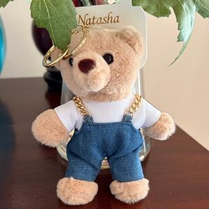 NWT Natasha Teddy Bear Keychain with Denim Overalls